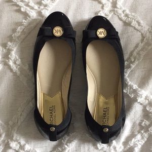 Michael Kors Black Bow Flats with Gold Accent